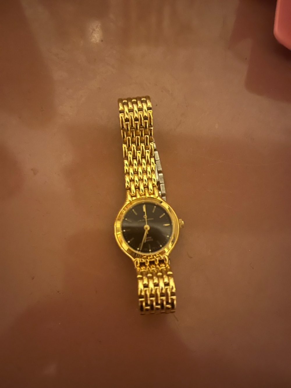 Gold-Tone Women’s Bracelet Watch with Black Dial